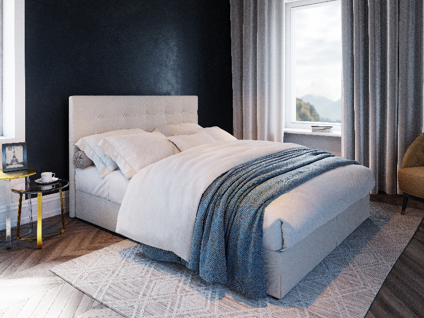 Manželská posteľ Boxspring 140 cm Karen Comfort (béžová) (s matracom a úložným priestorom)