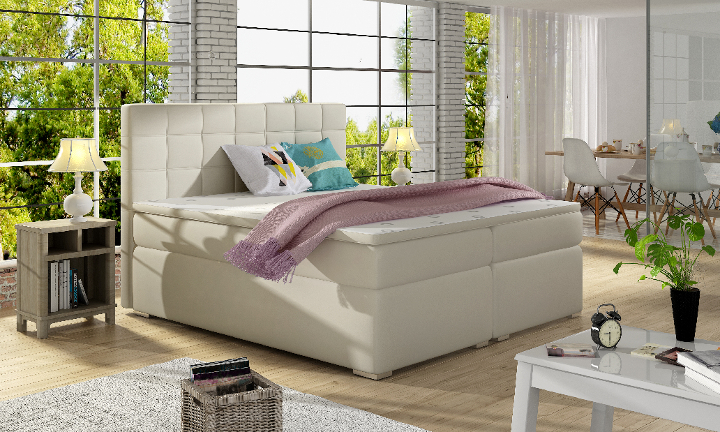 Kontinentálna posteľ 180 cm Abbie (svetlobéžová) (s matracmi)