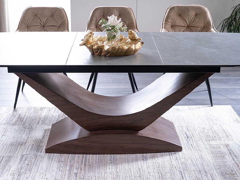 Rozkladací jedálenský stôl 180-240 cm Danyell (sivá + orech) (pre 8 a viac osôb)