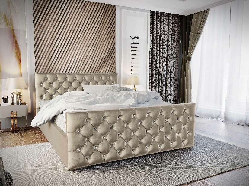 Manželská posteľ 140 cm Quintin (béžová) (s roštom a úložným priestorom)