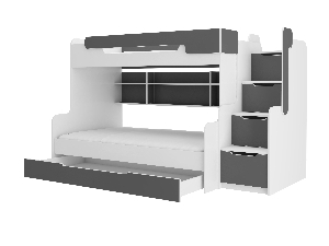 Poschodová detská posteľ 200x90 cm, 200x120 cm Homer (s roštom a matracom) (biela + grafit)