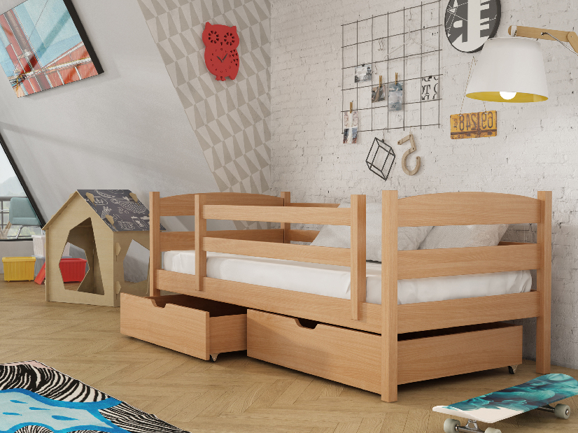 Detská posteľ 90 x 200 cm Zora (s roštom a úl. priestorom) (buk)