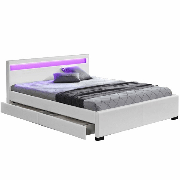 Manželská posteľ 160 cm Clariona (biela) (s roštom a LED osvetlením)