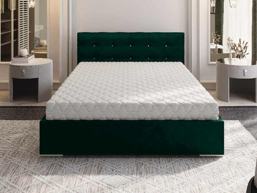 Manželská posteľ 180 cm Lonnie (tmavozelená) (s roštom a úložným priestorom)