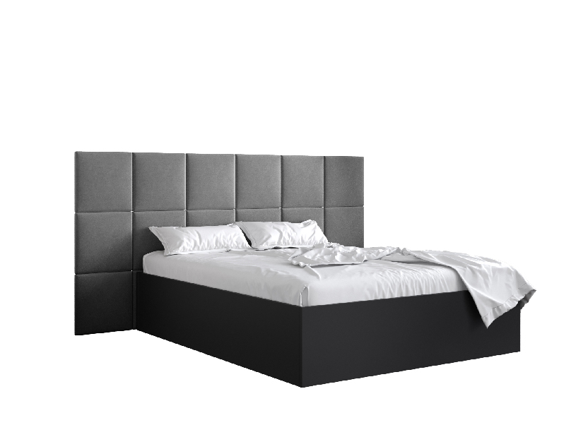 Manželská posteľ s čalúneným čelom 160 cm Brittany 4 (čierna matná + sivá) (s roštom)