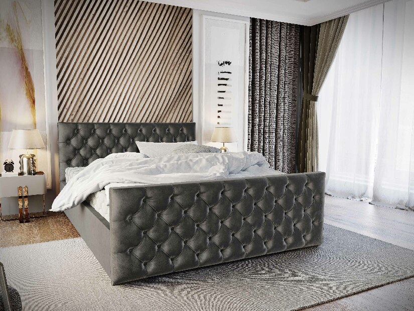 Manželská posteľ 140 cm Velva (tmavosivá) (s roštom a úložným priestorom)