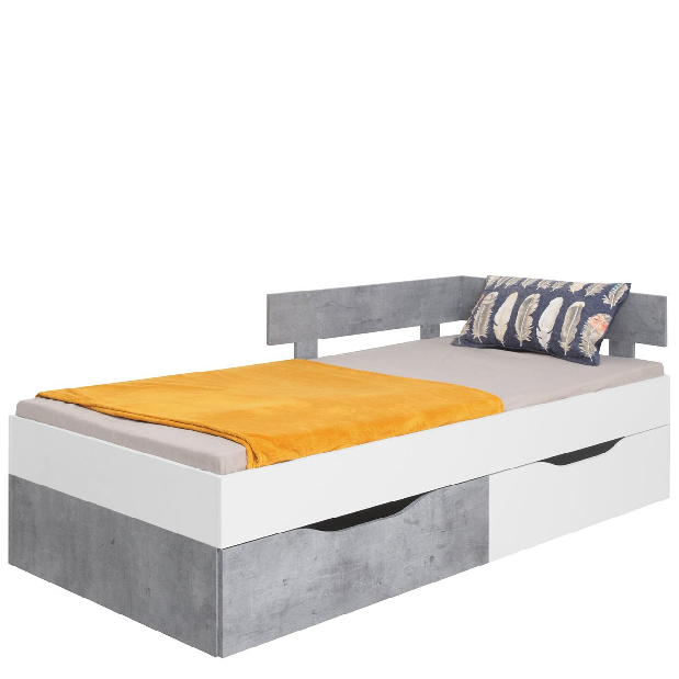 Jednolôžková posteľ 90 cm PR15 / PR16 L/P Mirjan Hallem (Biely + Beton)