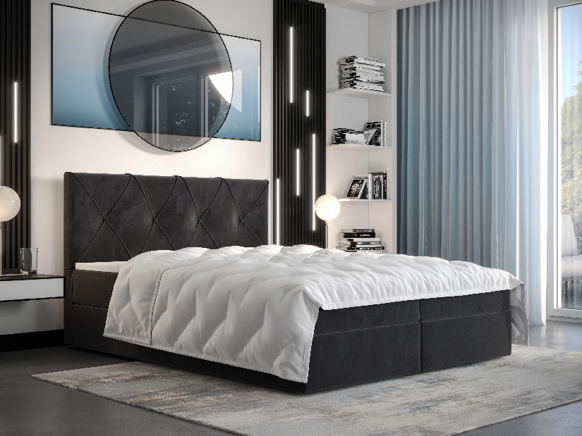 Manželská posteľ Boxspring 160 cm Athena Comfort (čierna) (s matracom a úložným priestorom)