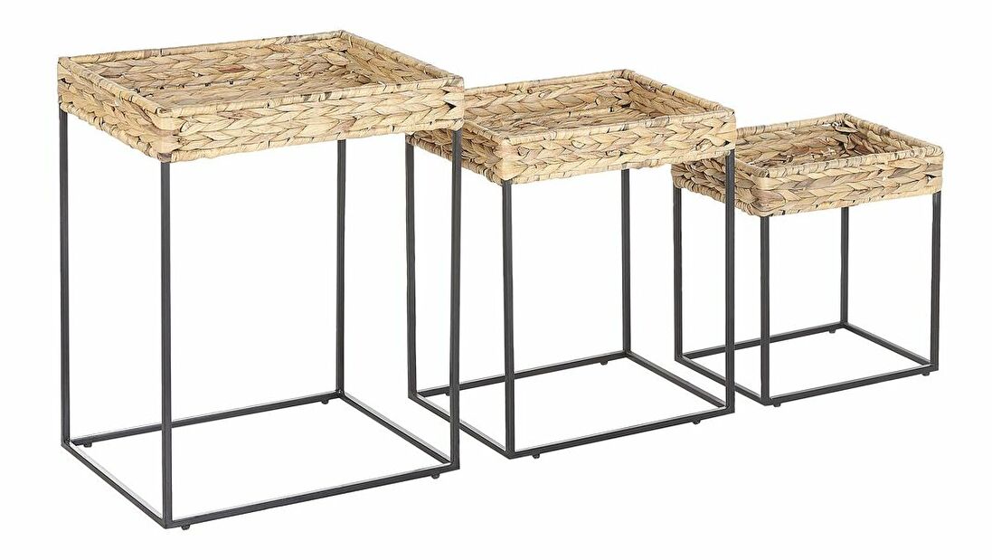 Set 3 ks. konferenčných stolíkov HOWIR (svetlé drevo + čierna)