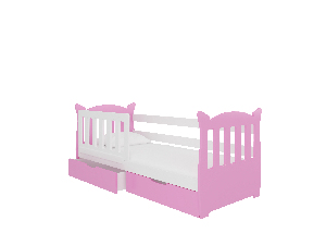 Detská posteľ 160x75 cm Lenka (s roštom a matracom) (biela + ružová)