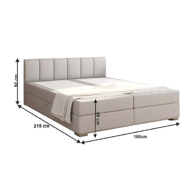 Manželská posteľ Boxspring 180 cm Rhoni (svetlosivá) (s roštom, matracom a úl. priestorom)