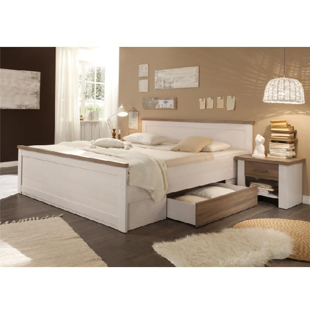 Manželská posteľ 180 cm Dawa (ul. priestor + 2ks stolík) (biela + dub sonoma) *výpredaj