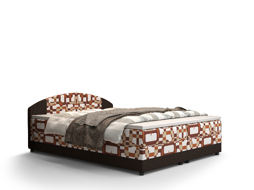 Manželská posteľ Boxspring 160 cm Orlando Comfort (vzor + tmavohnedá) (s matracom a úložným priestorom)