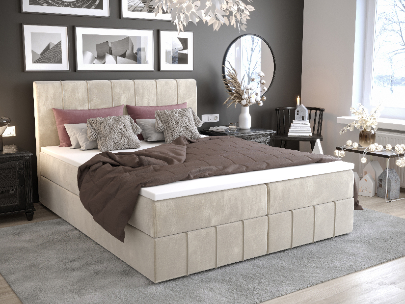 Manželská posteľ Boxspring 160 cm Barack Comfort (béžová) (s matracom a úložným priestorom)