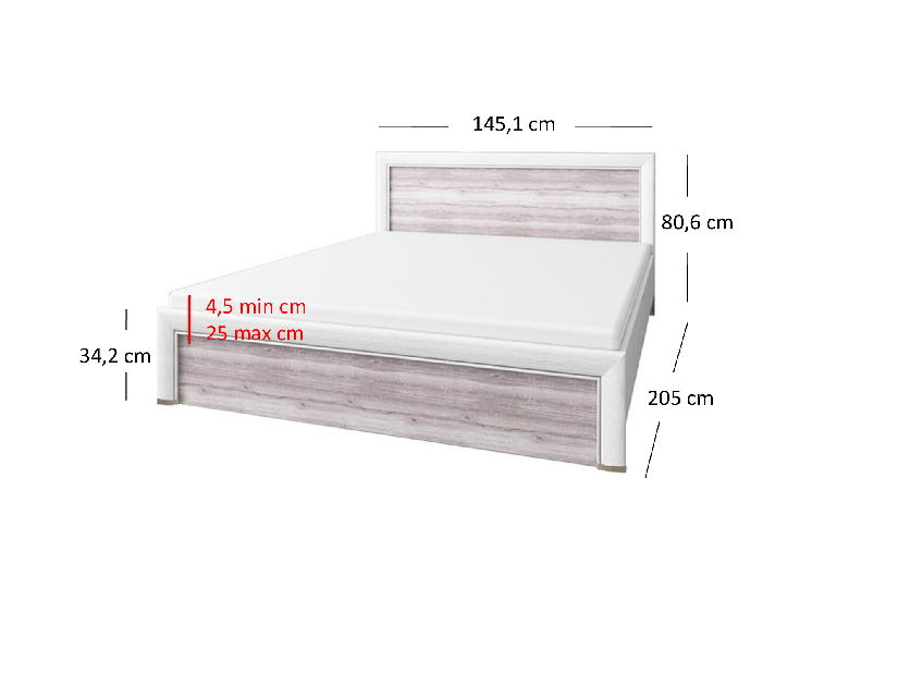 Manželská posteľ 140 cm ORONTES (krémová + dub ancona) (s roštom)