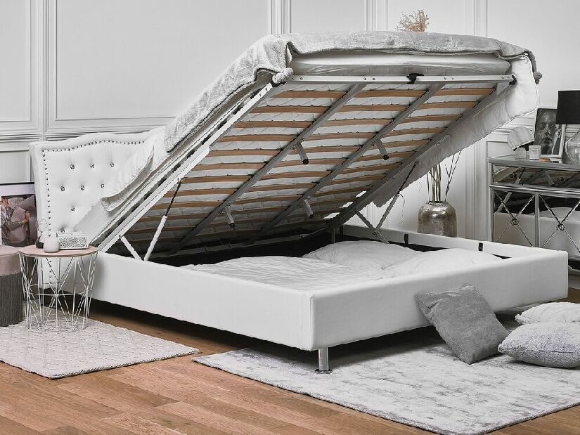 Manželská posteľ 180 cm MATH (s roštom a úl. priestorom) (biela)
