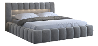 Manželská posteľ 160 cm Luxa (sivá) (s roštom, úl. priestorom a LED)