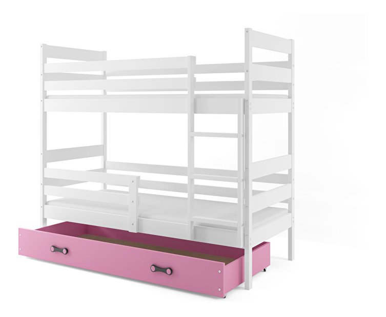 Poschodová posteľ 80 x 160 cm Eril B (biela + ružová) (s roštami, matracmi a úl. priestorom)