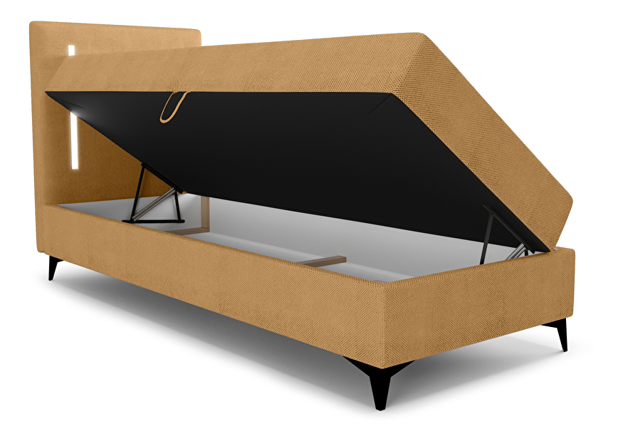 Jednolôžková posteľ 80 cm Ortega Comfort (horčicová) (s roštom a matracom, s úl. priestorom) (s LED osvetlením)