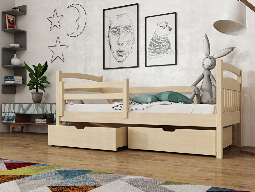 Detská posteľ 90 x 200 cm Karine (s roštom a úl. priestorom) (borovica)