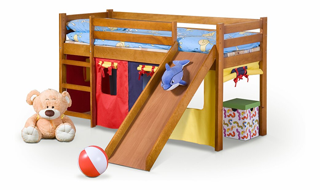 Poschodová posteľ 80 cm Neo Plus Jelša (masív, s roštom a matracom) *výpredaj