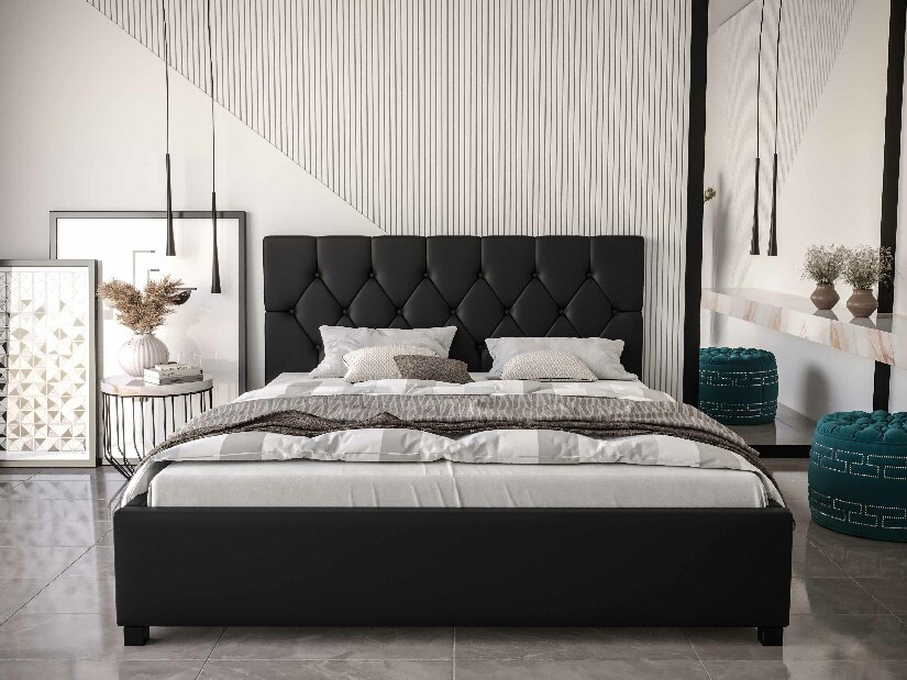 Manželská posteľ 140 cm Sylvie (čierna) (s roštom a úložným priestorom)