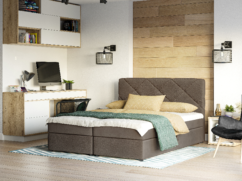 Manželská posteľ Boxspring 180x200 cm Karum Comfort (svetlohnedá) (s roštom a matracom)