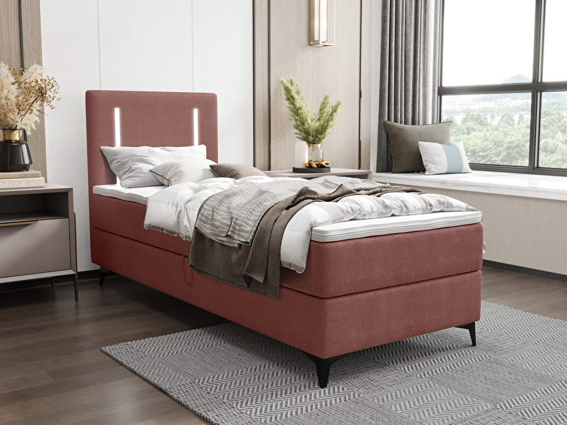 Jednolôžková posteľ 90 cm Ortega Comfort (terakota) (s roštom a matracom, s úl. priestorom) (s LED osvetlením)