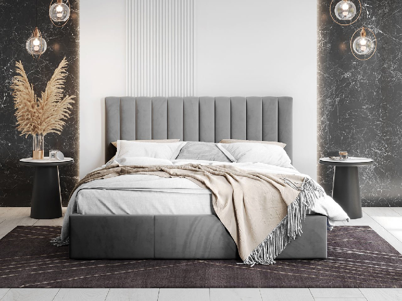 Manželská posteľ 160 cm Norway (sivá) (s roštom a úl. priestorom)