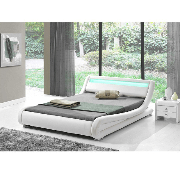 Manželská posteľ 180 cm Fanil (s roštom a LED) (biela) *výpredaj