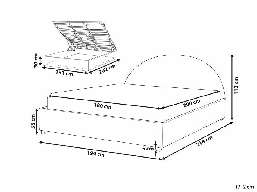 Manželská posteľ 180 cm Verena (svetlohnedá) (s roštom a úložným priestorom)