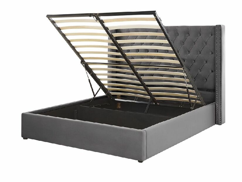 Manželská posteľ 160 cm LUBECK (polyester) (šedá) (s roštom) *výpredaj