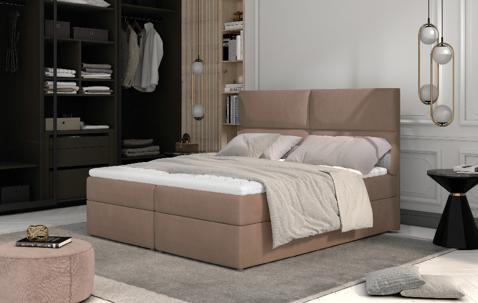 Kontinentálna posteľ 185 cm Alyce (hnedá) (s matracmi)