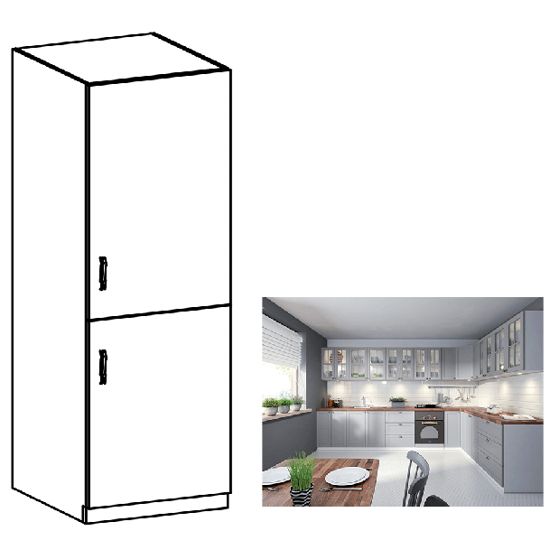 Kuchynská skrinka na vstavanú chladničku D60ZL Lanaya (biela + sivá matná) (P)