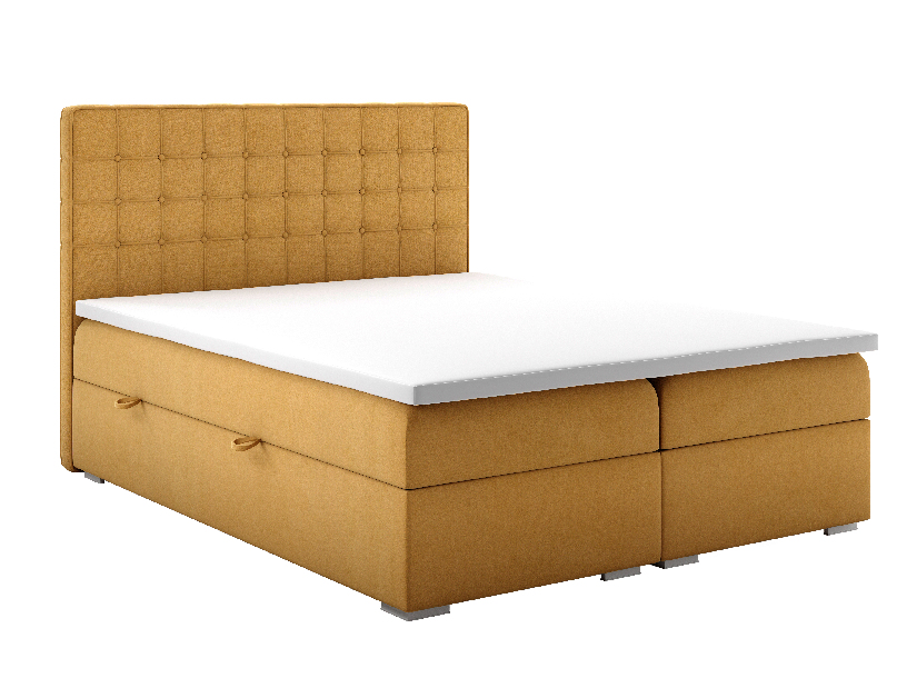 Manželská posteľ Boxspring 160 cm Candy (horčicová) (s úložným priestorom)