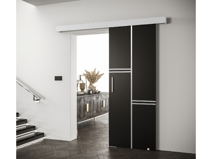 Posuvné dvere 90 cm Sharlene VIII (čierna matná + biela matná + strieborná)