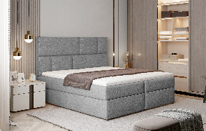Manželská posteľ Boxspring 180 cm Florio (svetlosivá) (s matracmi a úl. priestorom)