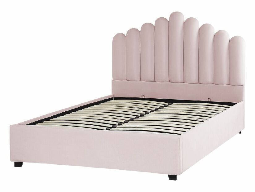 Manželská posteľ 140 cm Valhala (ružová) (s roštom a úložným priestorom)