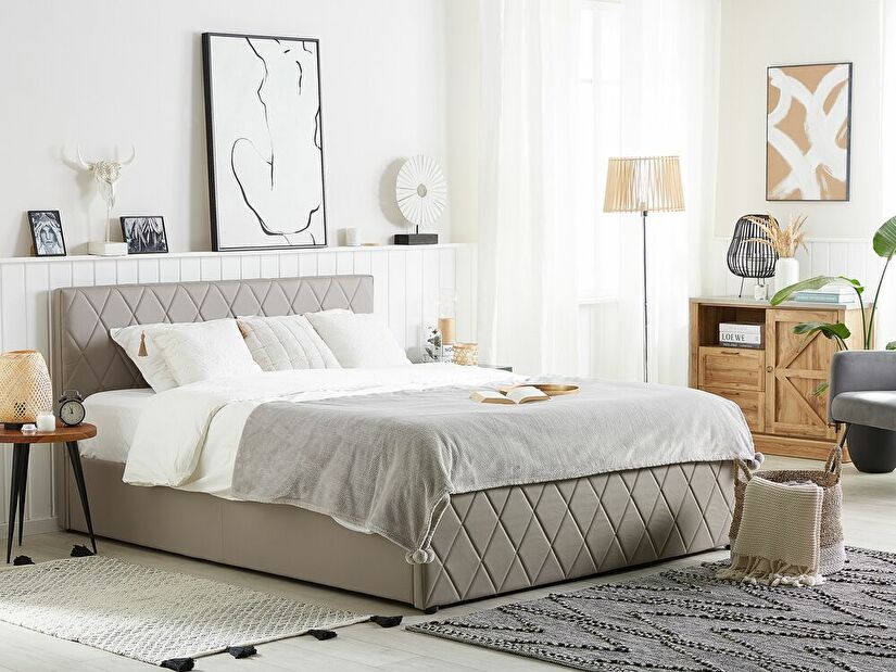 Manželská posteľ 180 cm ROFARIO (sivá) (umelá koža) (s roštom a úl. priestorom)