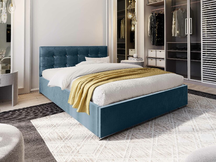 Manželská posteľ 140 cm Lonnie (modrá) (s roštom a úložným priestorom)
