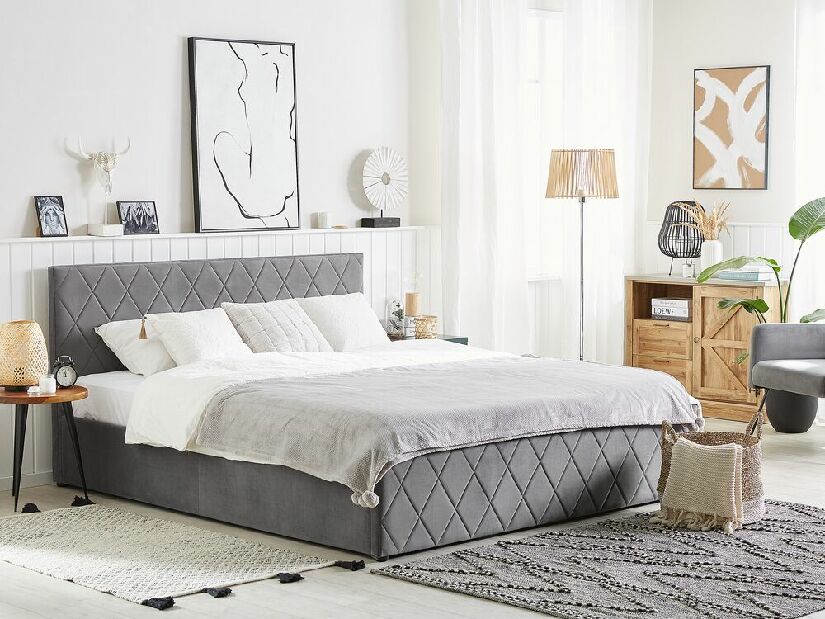 Manželská posteľ 160 cm ROFARIO (sivá) (zamat) (s roštom a úl. priestorom)