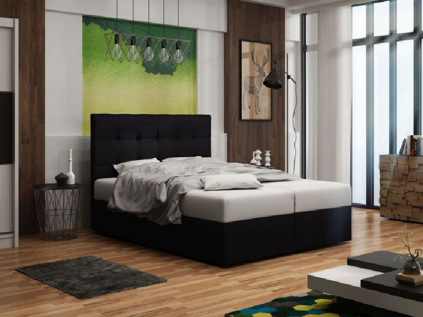 Manželská posteľ Boxspring 180 cm Duel 2 Comfort (čierna) (s matracom a úložným priestorom)