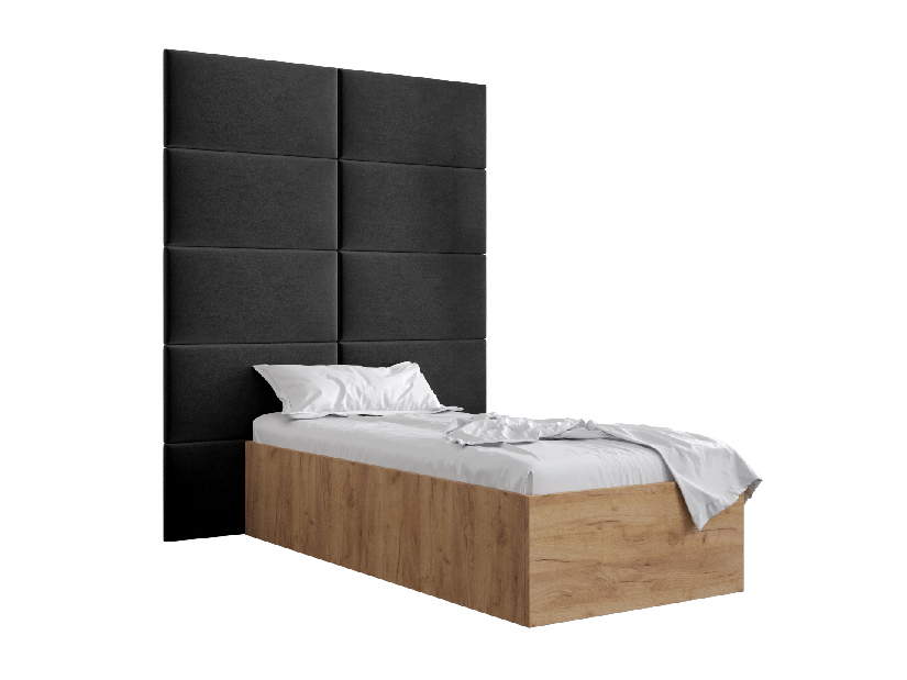 Jednolôžková posteľ s čalúneným čelom 90 cm Brittany 1 (dub craft zlatý + čierna) (s roštom)