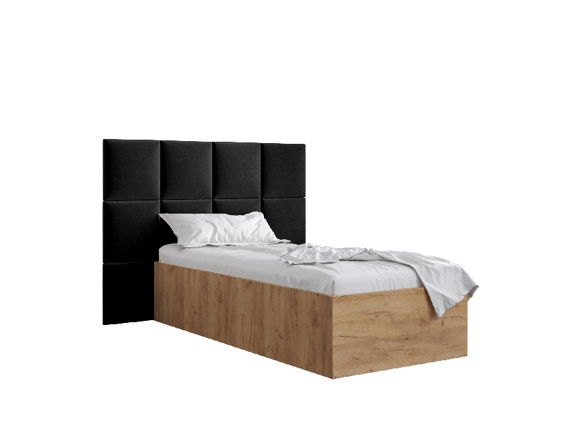Jednolôžková posteľ s čalúneným čelom 90 cm Brittany 4 (dub craft zlatý + čierna) (s roštom)