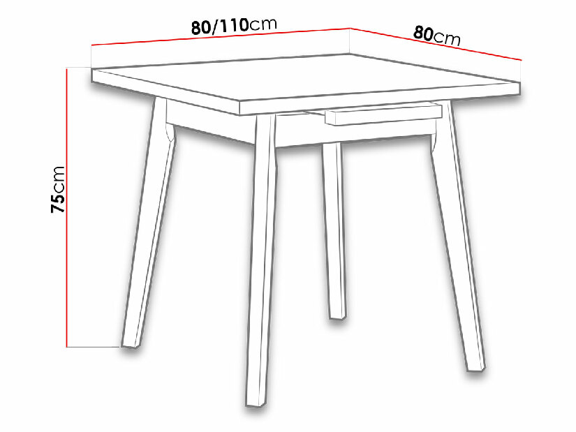 Rozkladací štvorcový stôl 80 x 80+110 I L (sonoma L) (sonoma)
