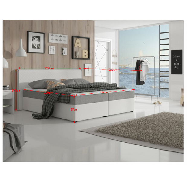Manželská posteľ Boxspring 180 cm Namakyra Megakomfort (biela + sivá) (s matracom a roštom)