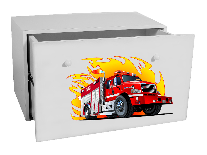 Úložný box pre deti Ione (biela + hasičské auto)