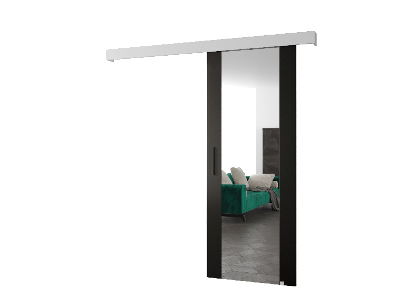 Posuvné dvere 90 cm Sharlene II (čierna matná + biela matná + čierna) (so zrkadlom)
