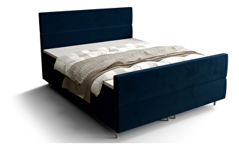 Manželská posteľ  Boxspring 140 cm Flu Plus Comfort (tmavomodrá) (s matracom a úložným priestorom)