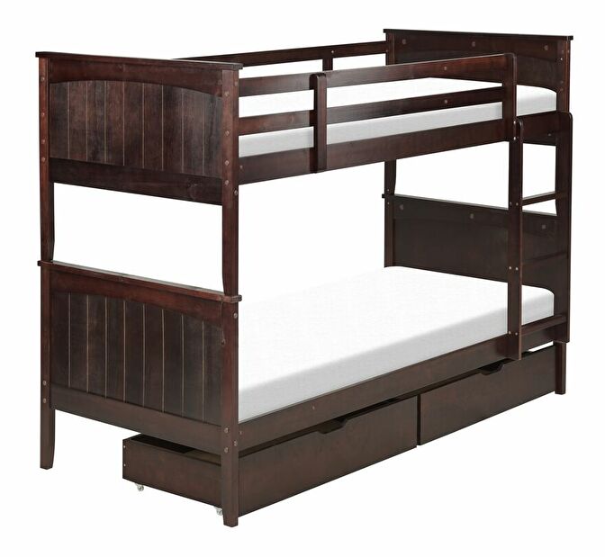 Poschodová posteľ 90 cm Alf (tmavé drevo) (s roštom a úložným priestorom)